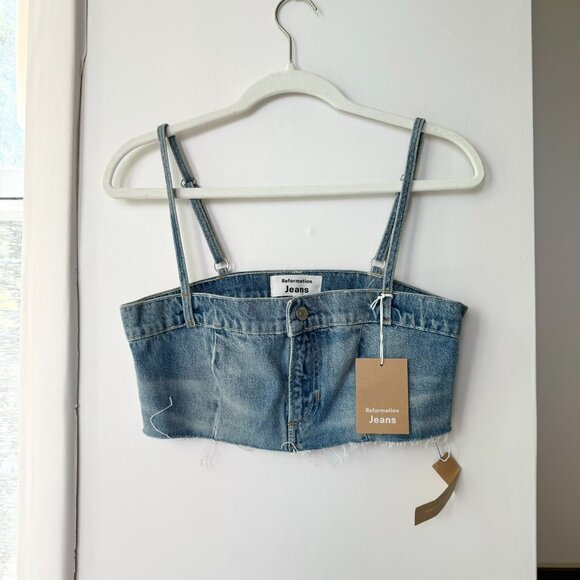 NWT Reformation Ami Denim Top Cropped Jean Blue Size 6 - Picture 6 of 11